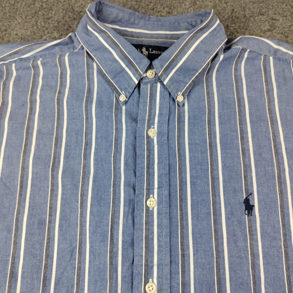 Ralph Lauren Shirt Mens XL Blaire Blue Striped Button Down EUC